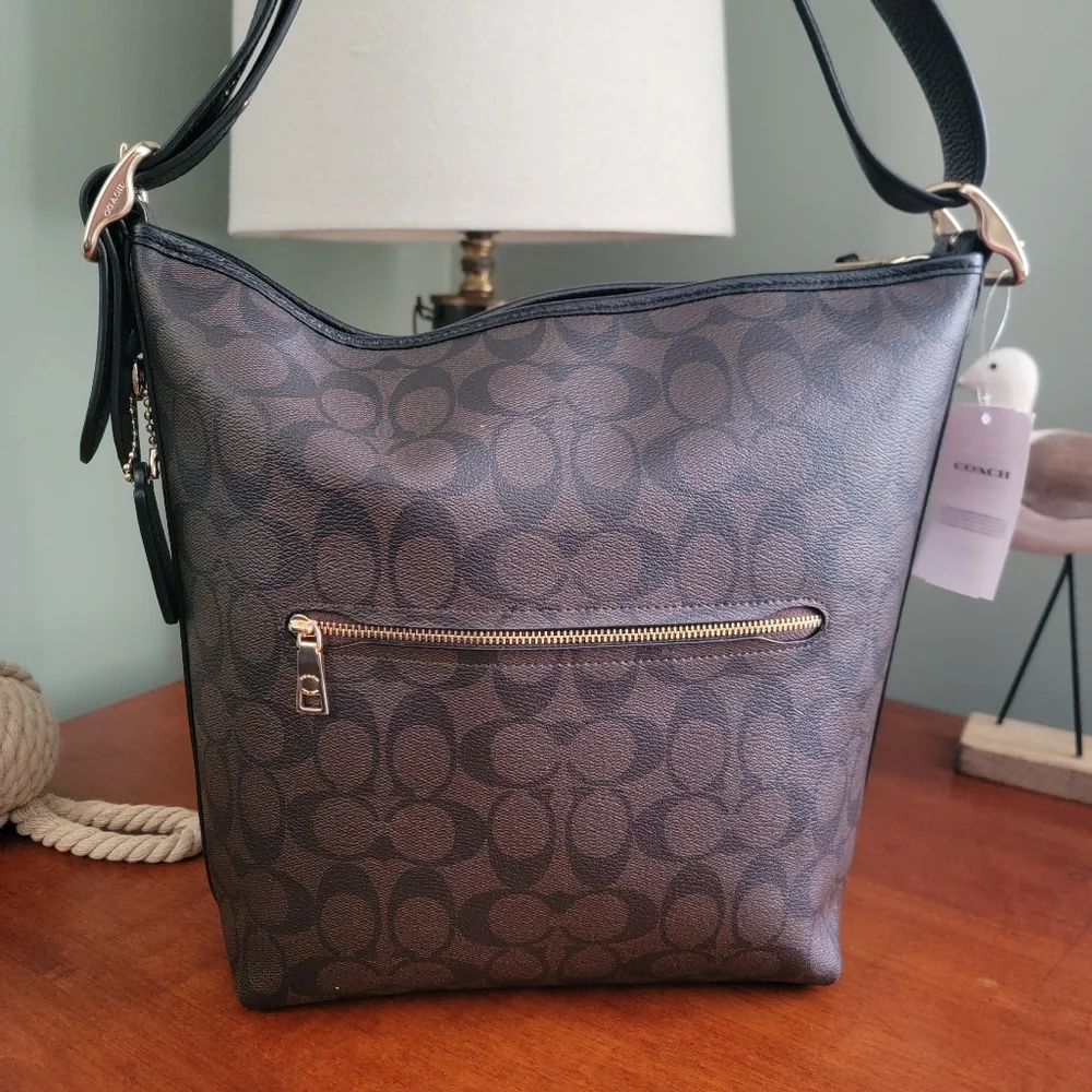 Coach C2819 Val Duffle Signature Brown Black Coated Canvas Shoulder Bag NWT